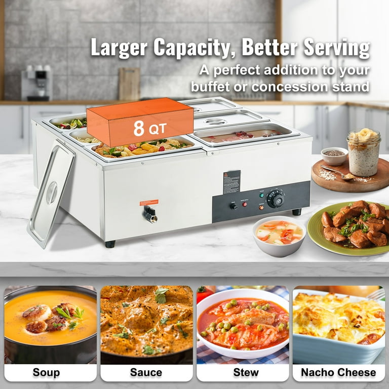 BENTISM Commercial Electric Food Warmer Countertop Buffet 6*8 Qt Pan Bain  Marie 