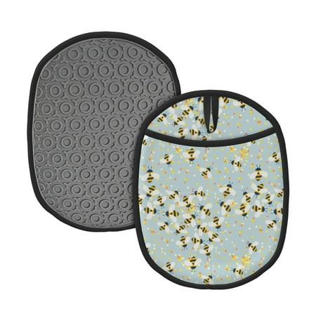 

Naloa Bees Silicone Pot Holders Oven Mitts Heat Resistant Hot Pads Non Slip Pot Holder for Kitchen Baking and Cooking 9.4 x 7.5 Inches