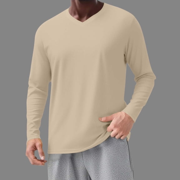 BSDJILFG Big and Tall Mens Long Sleeve Shirts Ribbed Knit Casual Lightweight Breathable V-Neck Slim Fit Crewneck Pullover Spring Basic Tees S-5XL
