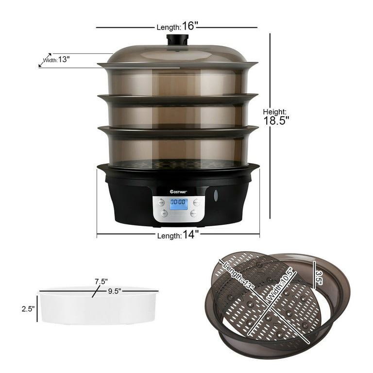 17QT Food Electric Steamer with 3 Tier Stackable Trays – SUSTEAS