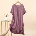 thumbnail image 2 of Asxite Womens Pajamas Solid Crew Neck Short Sleeve Ruffle Hem Rayon Nightgown Loose, 2 of 5