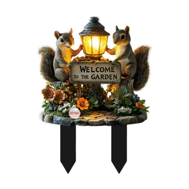 jinwen Squirrel Decorative Garden Stake 2D Acrylic Sign for Backyard Indoor Outdoor B
