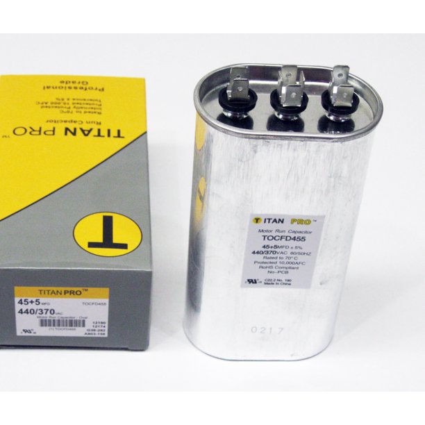 TitanPro TOCFD45/5 HVAC Oval Motor Run Dual Capacitor. 45/5 MFD/UF 440/