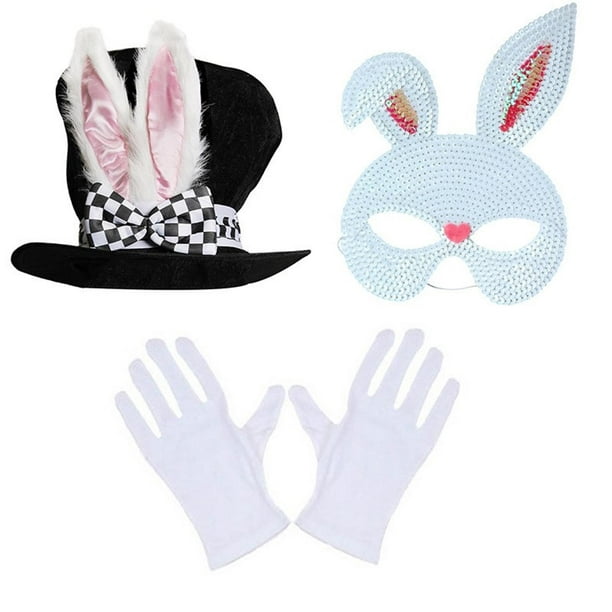 Disfraz de Máscara de conejo Topper Sombrero Animal Cosplay Disfraces Sombreros Guantes Máscara blanca Zulema Guantes de sombrero de copa
