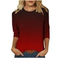 thumbnail image 2 of Womens Tops Plus Size 3/4-sleeved Round-neck Gradient Printing Casual T-shirt Loose Top Wine XL, 2 of 5