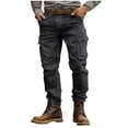 thumbnail image 1 of Men's Cotton Cargo Pants - Relaxed Fit Straight-Leg Outdoor Trousers, Garment-Washed Elastic Drawstring Waist Bottoms with Multi-Pockets, 1 of 3