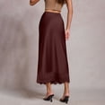 thumbnail image 6 of Gamivast Women's Satin Midi Skirt High Waisted Elegant Smooth Flared Slip Skirt Flowy Side Zipper Eyelash Lace Skirt Trim Hem Wedding Guest Cocktail Party, 6 of 8