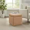 thumbnail image 2 of Linon Hawn Square Wood Upholstered Ottoman in Tan, 2 of 10