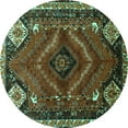 thumbnail image 1 of Ahgly Company Machine Washable Indoor Round Persian Turquoise Blue Traditional Area Rugs, 4' Round, 1 of 4
