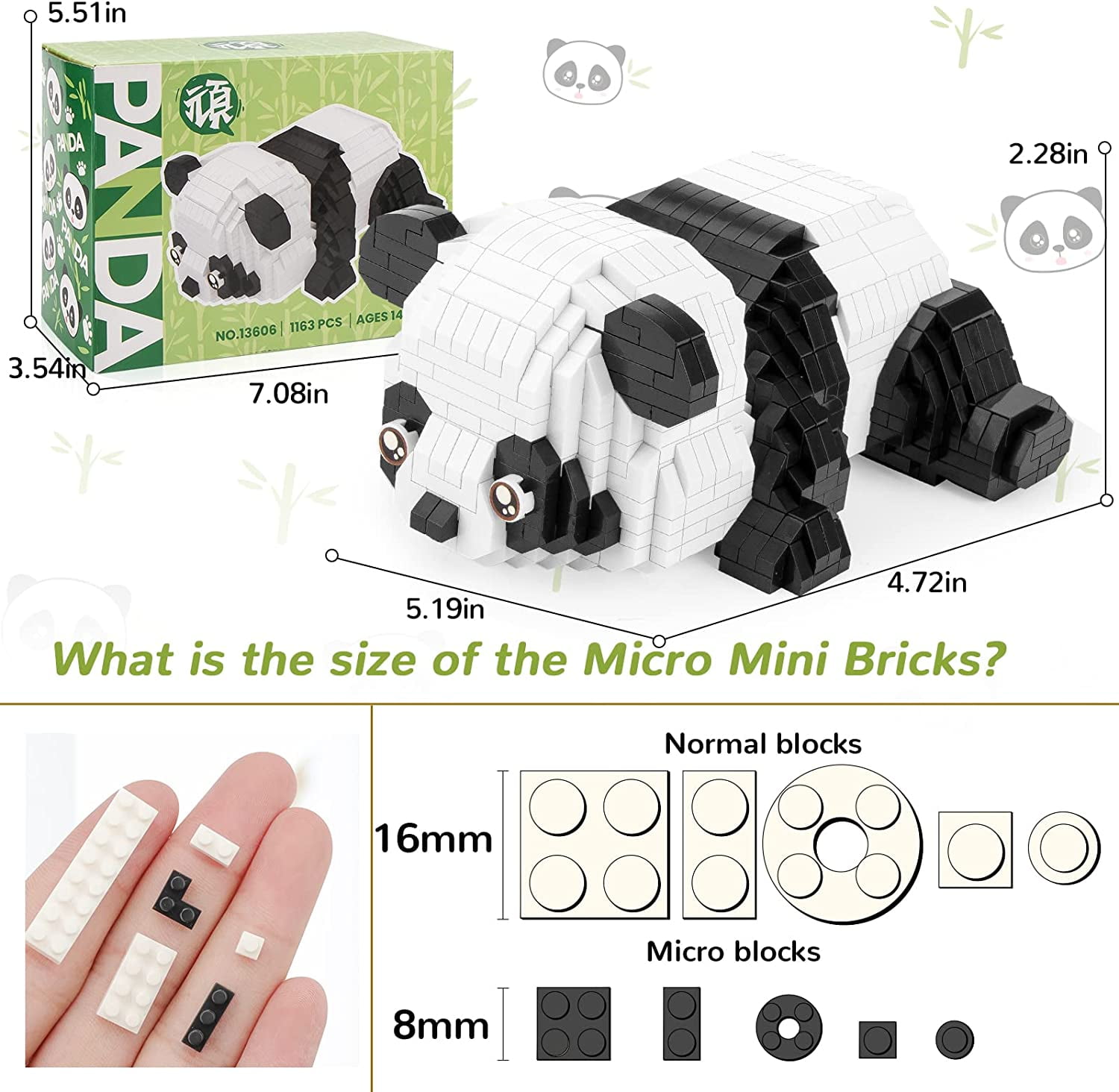 NICKSUN Mini Building Blocks, 1325 Pcs Micro Mini Panda Building Toy Bricks  for Adults, Party Favors for Kids 