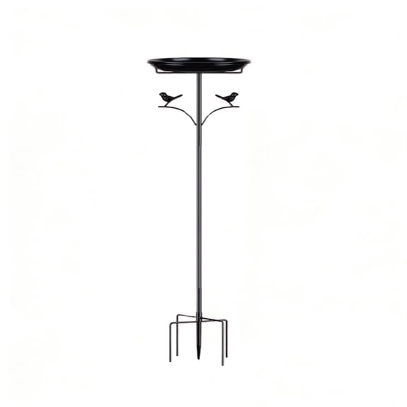huayou Black Metal Bird Bath with Stand, Outdoor Garden Water Bowl with Decorative Bird Accents with Stake Base for Yard Use