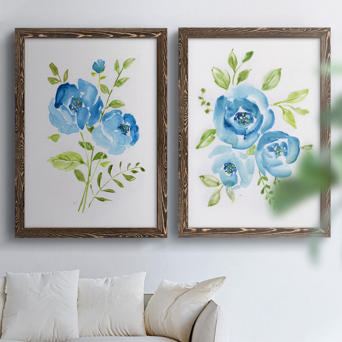 Blue Morning Bouquet I - Premium Framed Canvas 2 Piece Set - Ready to Hang