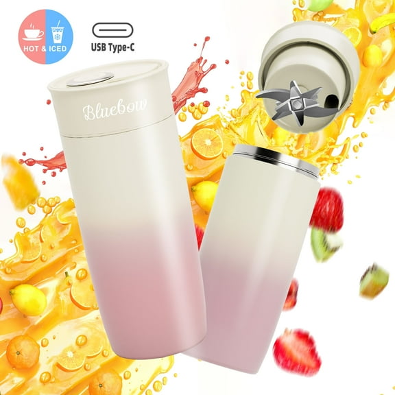 Bluebow Portable Blender for Shakes and Smoothies, Personal Size Blender with Insulated Cup, Cordless 17oz, USB-C Rechargeable, Travel