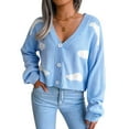 thumbnail image 2 of Tops De Cárdigan Con Cuello En V Para Mujer, Suéteres De Cárdigan De Un Solo Pecho Con Patrón De Nube Blanca Para Mujer, Moda Informal Para El Trabajo Para Vacaciones, 2 of 7