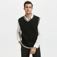 thumbnail image 3 of Toptie Men Women Knitted Cotton V-Neck Vest JK Uniform Pullover Sleeveless Sweater School Knitwear-Black-S, 3 of 7