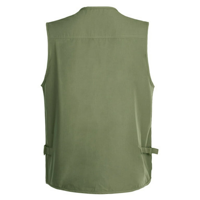 Glonme Men Oversized Casual Fishing Vests Plus Size Outdoor Jacket Solid  Color Travel Cargo Vest Waistcoat Bean Green 5XL 