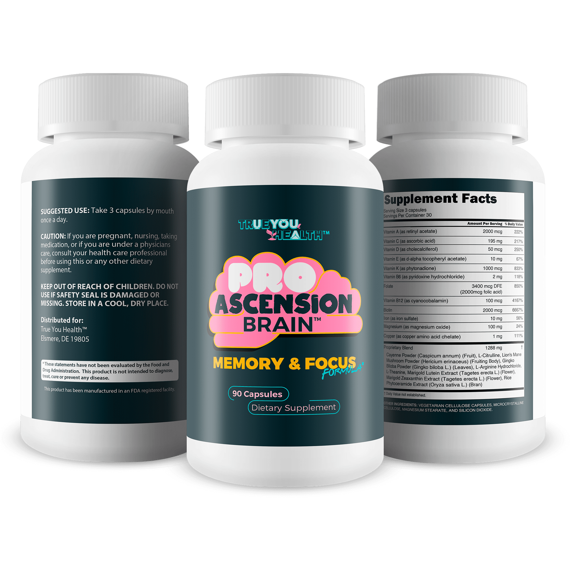 Pro Ascension Brain - Memory & Focus Formula - Cognitive Support Brain Supplement - Advanced Nootropic Brain Booster Pills for Enhanced Mental Performance, Memory, Concentration, & Focus