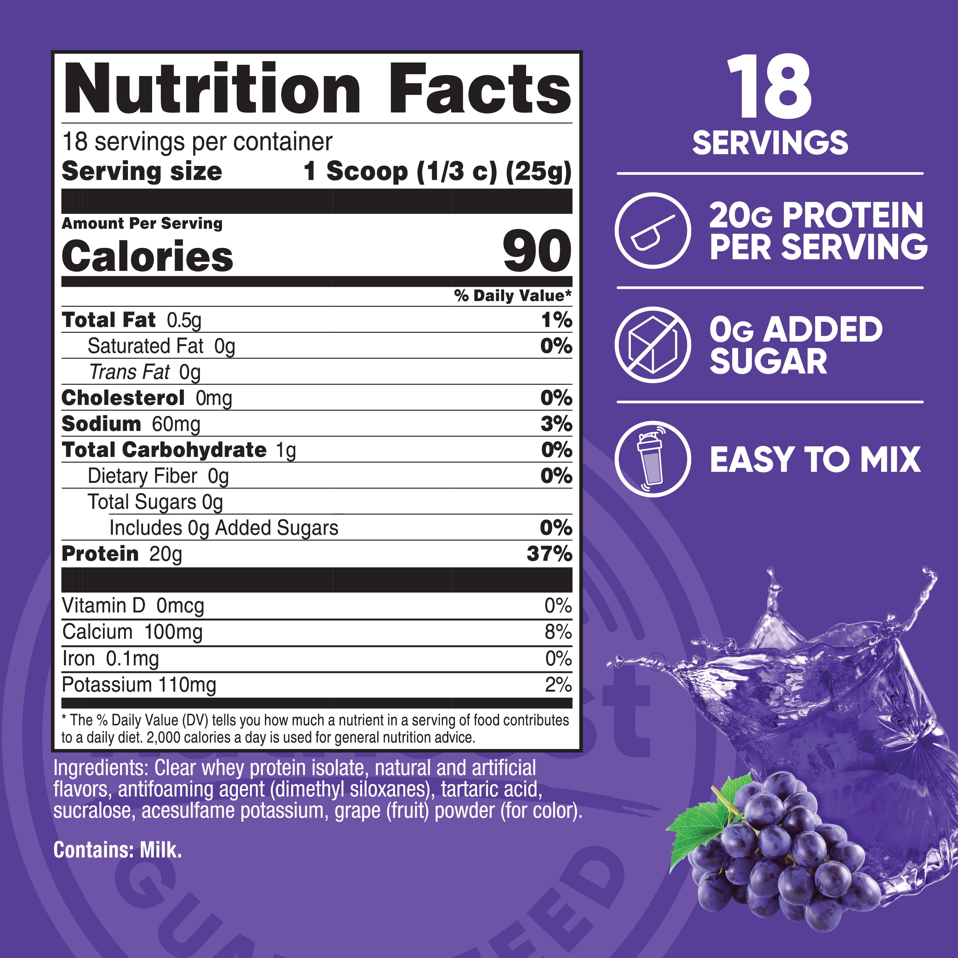 Nutricost Clear Whey Protein Isolate Powder (Concord Grape) 1 LB - 20g of Protein, 0g Added Sugar, GMO-Free, Gluten-Free