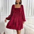 thumbnail image 4 of Long Sleeve Velvets A-Line Small Dress, Square Neck Tie-Back Open Back Ruffled Babydoll Women's Dress, 4 of 8