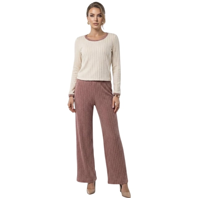 Conjunto 2 Piezas Blusa Manga Larga Y Pantalón Ajuste Cómodo Sofisticado para Mujer