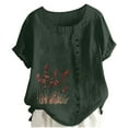 thumbnail image 2 of Vmvidoty Womens Cotton Linen T Shirts Blouses Crew Neck Short Sleeve Solid Basic Tops Army Green XXL, 2 of 5