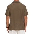 thumbnail image 3 of Men's Hollow Jacquard Shirt Camp Collar Short Sleeve Beach Texture Shirts XL Brown, 3 of 5