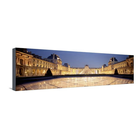 Light Illuminated in the Museum, Louvre Pyramid, Paris, France Stretched Canvas Print Wall