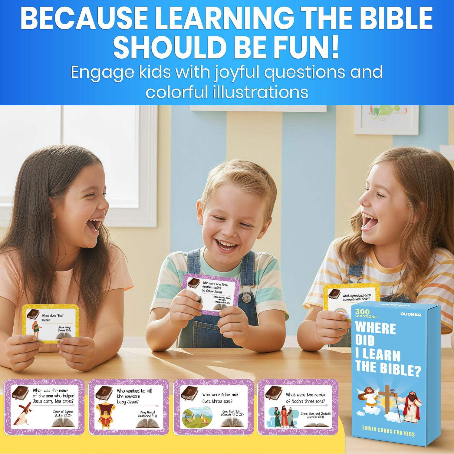 Quokka Bible Trivia Card Game for Kids and Families - Christian Games with 300 Engaging Bible Trivia Card