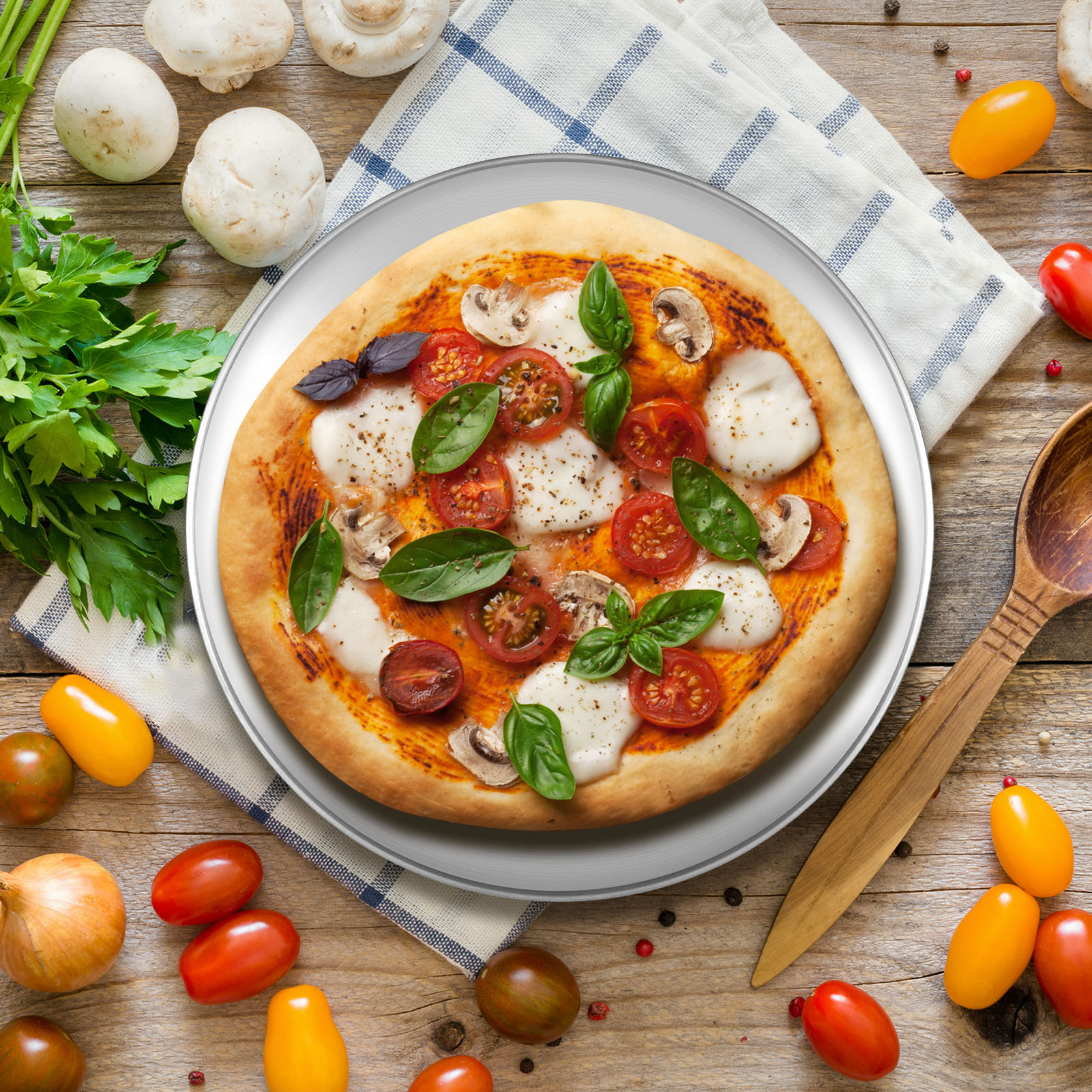 LUIISIS 4Pcs Stainless Steel Pizza Pan, Round Pizza Oven Baking Pans Tray, Crisper Pan for Home Restaurant Party, Healthy & Heavy Duty, Dishwasher Safe & Easy Clean