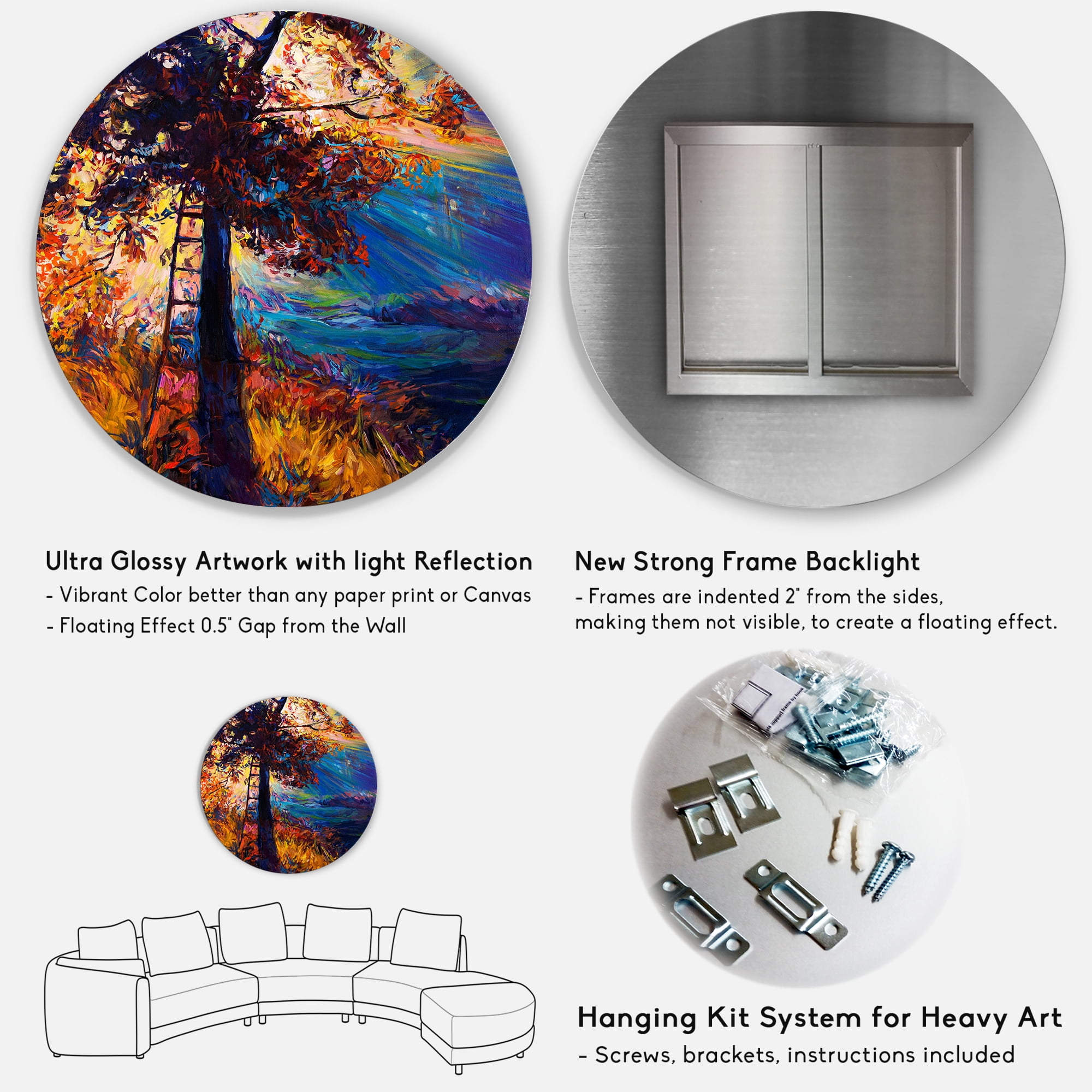 Designart 'Silhouette Of Autumn Tree In The Sunset Glow' Traditional Circle Metal Wall Art 36x36 - Disc of 36