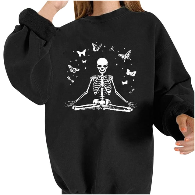 Camiseta suelta estampada a la moda para mujer, blusa de manga larga, cuello redondo, camisetas informales Pompotops FGAJ5411