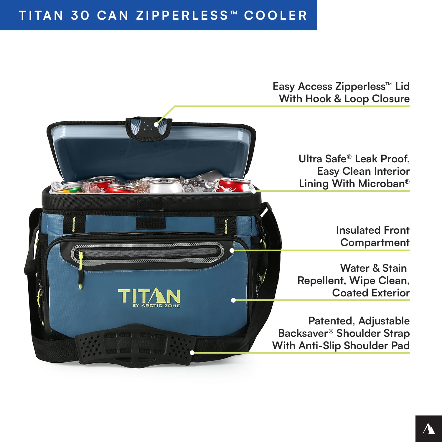Titan by Arctic Zone 30 Can Zipperless Soft Cooler, Marine Blue