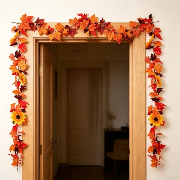Yhmxh Artificial Fall Maple Leaf Garland, Autumn Hanging Vine with Pumpkin, 6ft Outdoor Fall Floral Garlands Halloween Decor for Mantel, Door, Wall, Outdoor Indoor Harvest Party Decorations