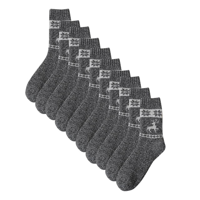 GreatBaby 5PC Men's Winter Printing Socks Middle Barrel for Warmth Deodorize Absorb Sweat Features Printed Pattern Ideal for Cold Weather(Black,Free Size)