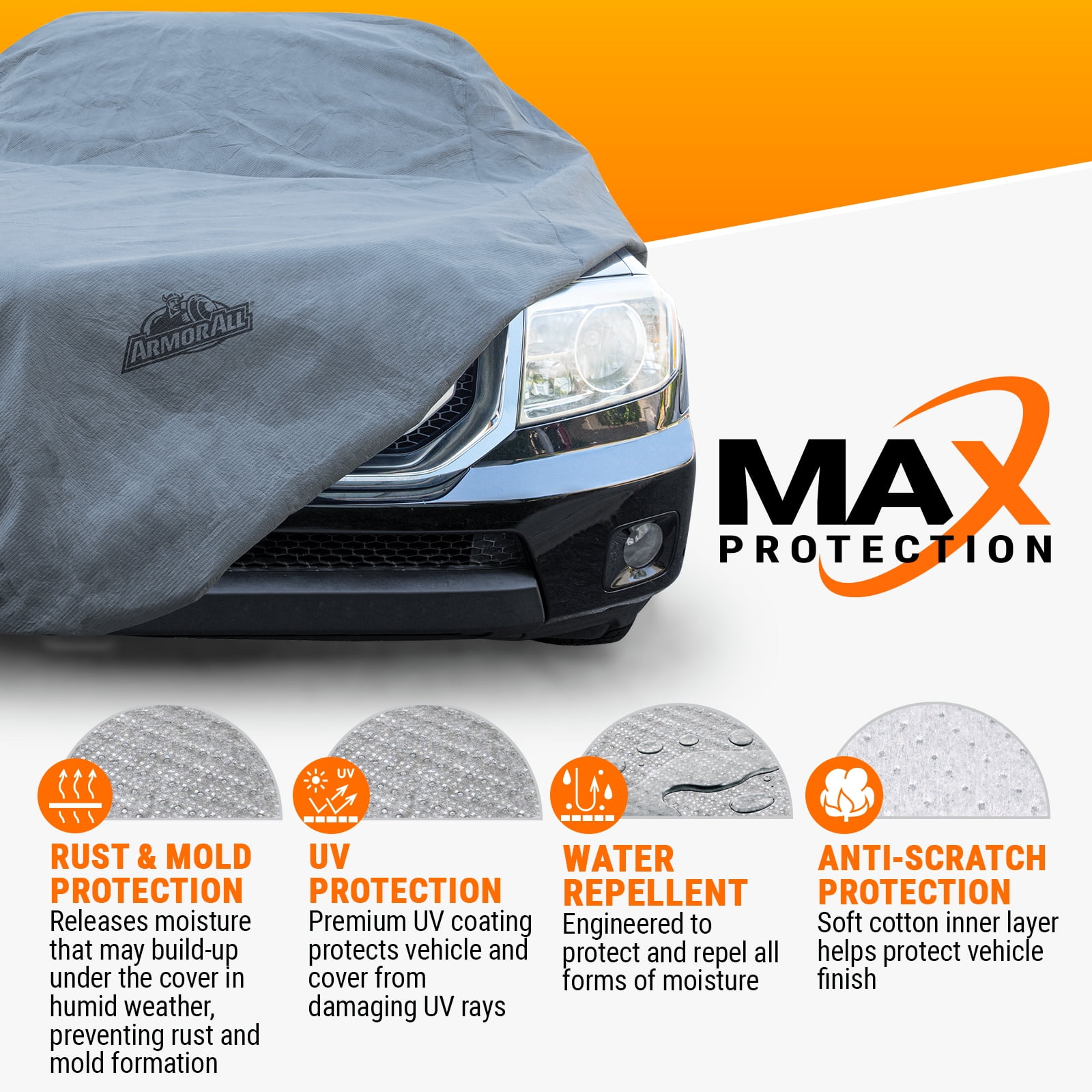 Armor All SUV Cover, Heavy Duty All Weather Protection, Fits SUVs Length up to 205", Grey