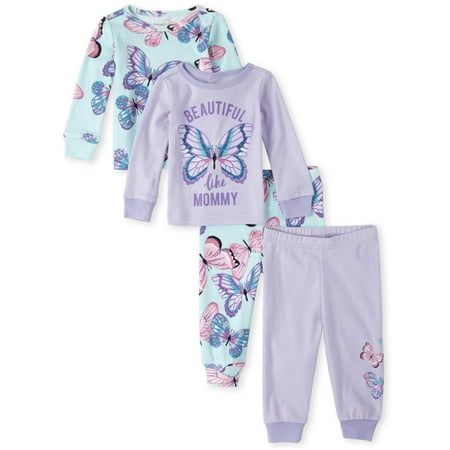 The Children's Place Baby & Toddler Girl Long Sleeve Pajamas, 4 Piece (Best Place For Newborn To Sleep)