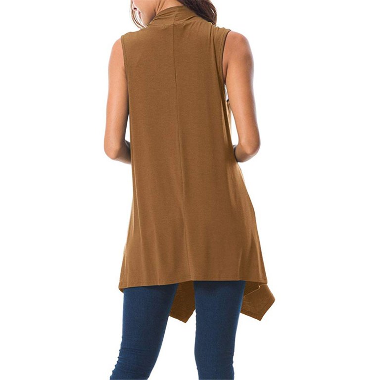 Women Solid Color Sleeveless Long Vest Cardigan 