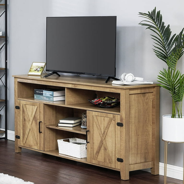 Dextrus Farmhouse TV Stand for 65 Inch TV Barn Door Entertainment Center Rustic TV Media Console Storage Cabinet for Living Room Brown
