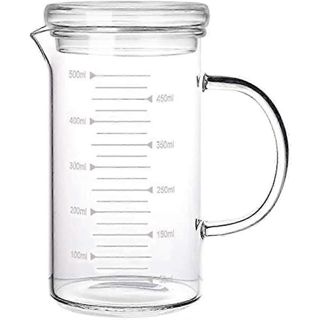26-27 500ml Glass Measuring Cup Measuring Jug with Scale Heat-Resistant Transparent Glass Cup with Glass Lid Measuring Container for Microwave Milk Co