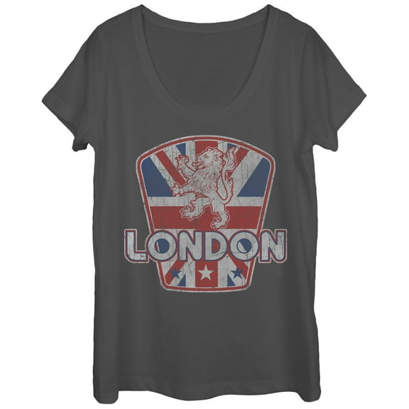 Women's Lost Gods London Union Jack Lion Scoop Neck Charcoal 2X Large