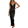 thumbnail image 2 of EliteGoogv Womens Satin Dresses V Neck Spaghetti Strap Maxi Dresses For Women Slim Straight Fit Summer Dresses Vacation Wedding Guest Dresses Black, 2 of 4