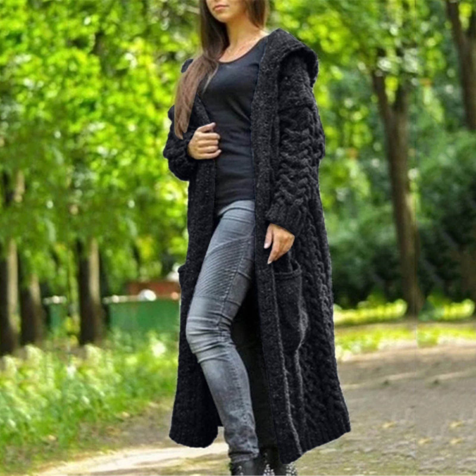 KDFJPTH Coat Solid Solid Sweater Winter Long Knitted Pocket Loose Women Cardigan Hooded Women's Coat 4x Sweater for Women plus Size Sweater Hoodie Women