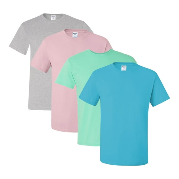 JERZEES Dri-Power T-Shirt For Men, 50/50 Cotton/Polyester Bulk Tee, Assorted Short Sleeve Crewneck Plain Tees, Multi Pack Solid T-shirts (Bright Color 4 Pack, L)
