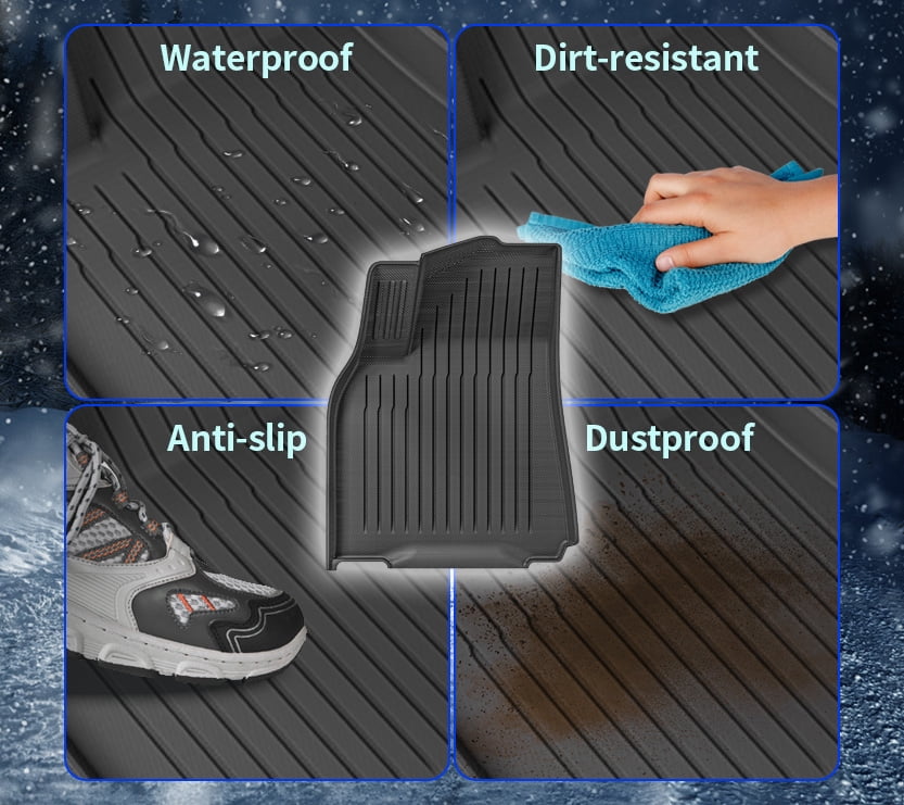 Floor Mats Fit for Tesla Model Y 2024 2023 2022 2021 Custom Fit All Weather TPE Protection Floor Mats Set (6 Pieces) Cargo Liner Cargo Trunk Accessories,Heavy Duty Accessories,Black
