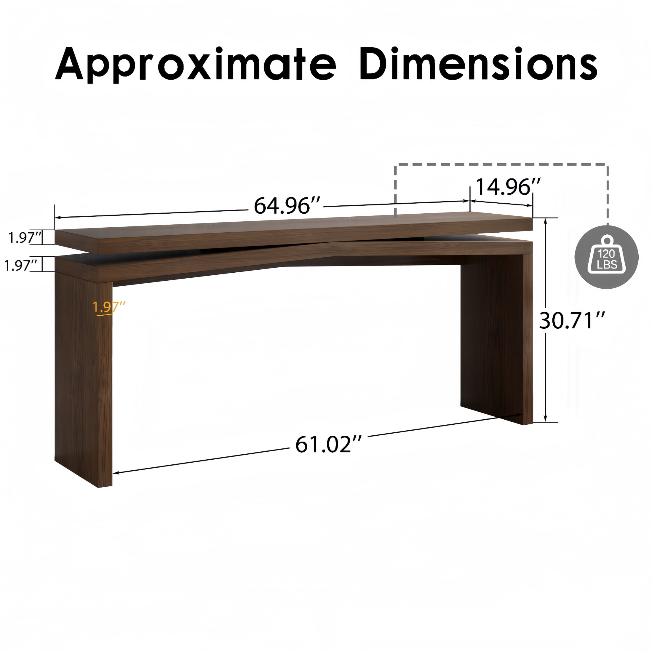 Atumcto 65" Long Console Table, Rustic Wood Entryway Sofa Table with Geometric Base for Living Room Hallway Behind Couch, Antique Rustic Brown
