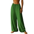 thumbnail image 2 of Endives Women's Baggy Linen Pants Wide Leg Pants Basics Elastic Waist Comfortable Quick Drying Soft Pant Streetwear Beach Green, 2 of 5