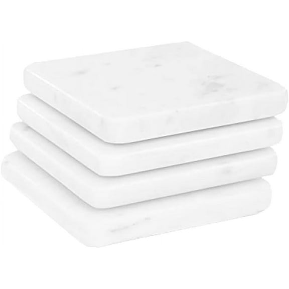 Camp County Beyond Coasters for Drinks - Set of 4 Modern Coasters - 4" Wide Drink Coasters - Made from Real Solid Marble White Marble Coasters Sqaure Shape