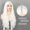 thumbnail image 3 of MORICA Long White Wigs for Women 28 Inches White Color Long Wavy Lace Wig Heat Synthetic Wig Middle Part Natural Looking Silky Lace Wavy Wig for Daily Use Wig, 3 of 7