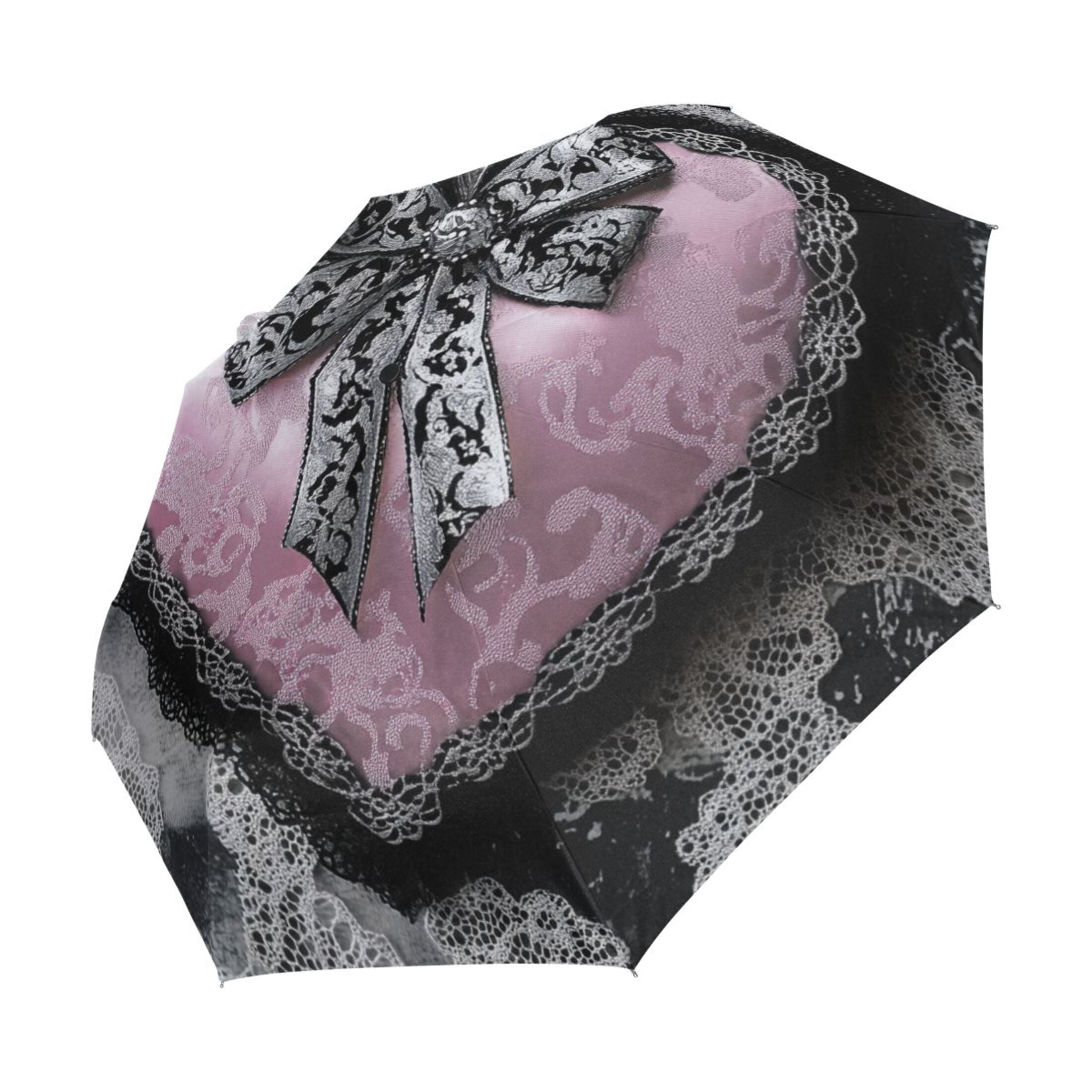 YAZAOO One-Touch Auto Open Close Rain Umbrella With Creative Heart Lace Bow Pattern