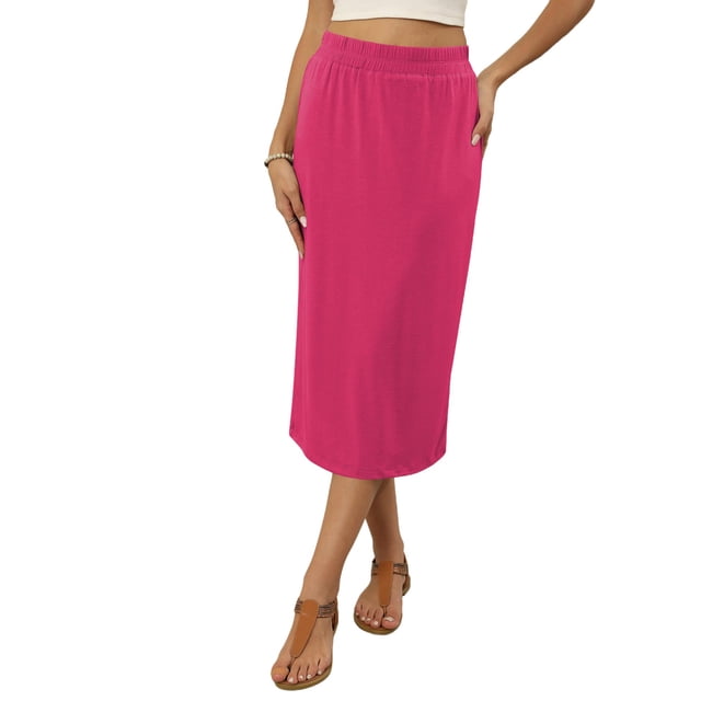 Falda midi Naggoo de cintura alta, casual de verano, rosa intenso para mujer